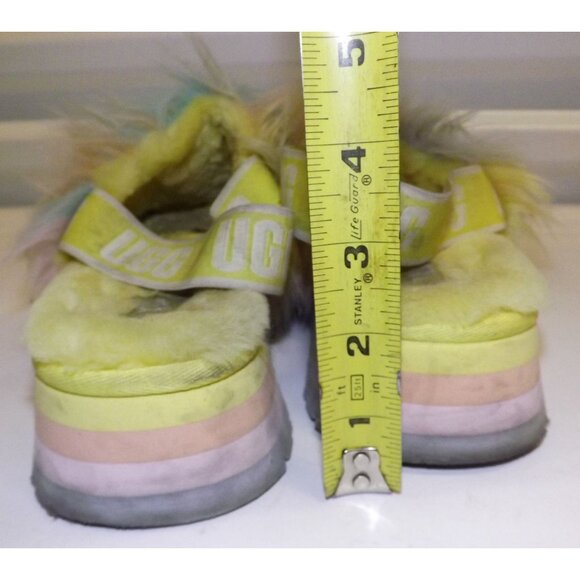 Size 7 UGG Women's Disco Slide Tie Dye Slippers Pastel Fluffy Blue Pink Yellow - Picture 8 of 11